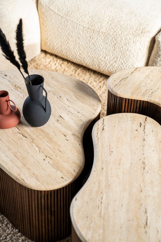 Table basse bois et travertin AYA