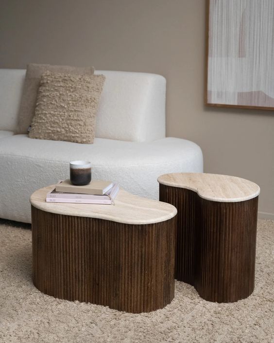 Table basse bois et travertin AYA