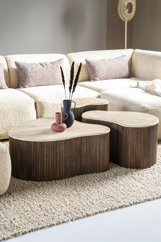 Table basse bois et travertin AYA