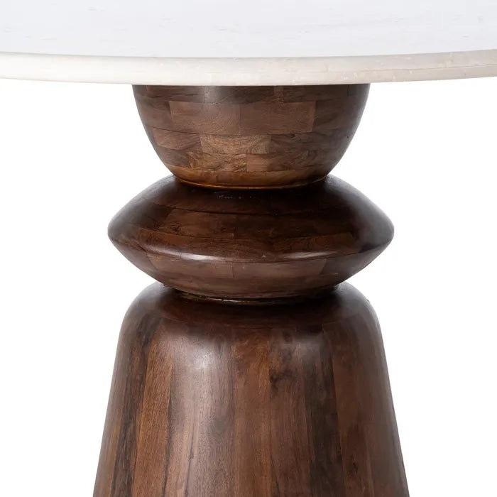 Table 120x120 marbre créma royal et bois