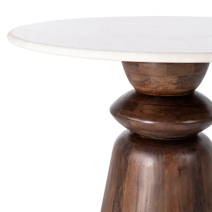 Table 120x120 marbre créma royal et bois